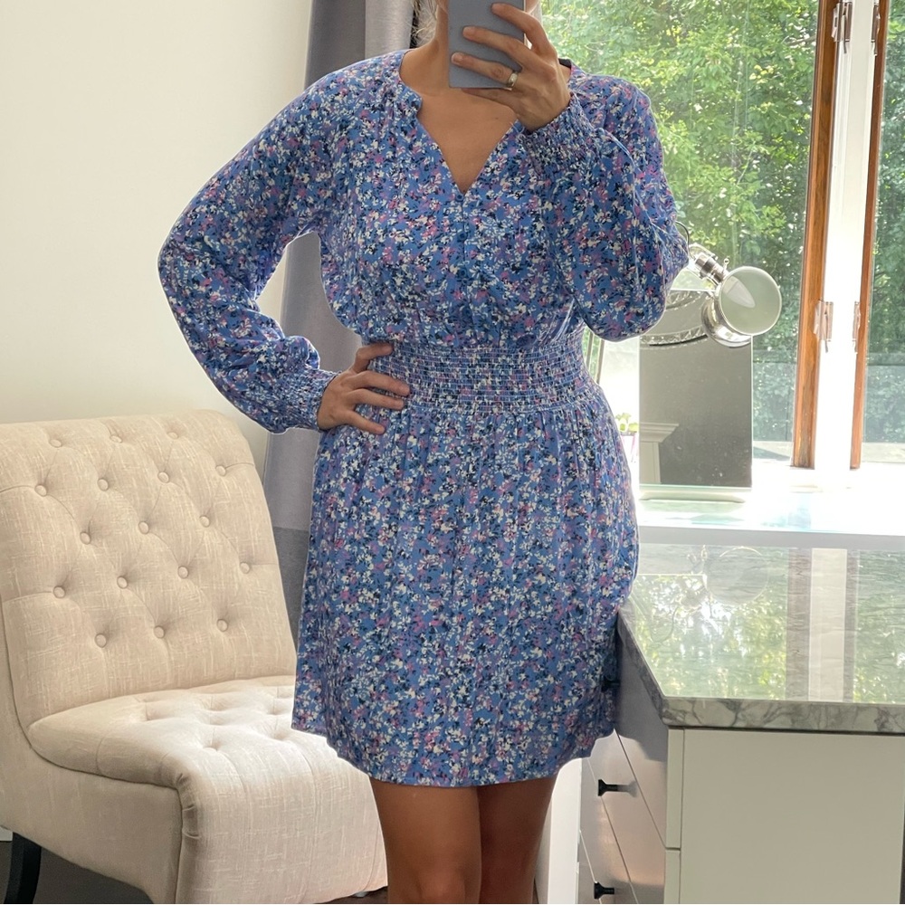 New! Long Sleeve Mini Floral Blue, Pink & White Woman’s  Dress size M